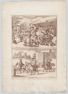 Pot Fair Cambridge, oraz The College Gate, 1780-90., 1780-90. autorstwa Thomas Rowlandson