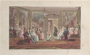 Quae Genus wydaje wielką imprezę, z The History of Johnny Quae Genus, The Li..., 1 lutego 1822. autorstwa Thomas Rowlandson