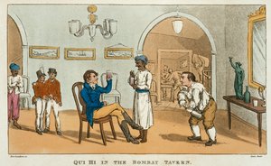 Qui Hi w tawernie Bombay z „Wielkiego mistrza, czyli przygód Qui Hi w Hindostanie”. A Hudibras Poem in Eight Cantos by Quiz”, William Combe (1741-1823), wyd. Thomas Tegg, Londyn, 181 autorstwa Thomas Rowlandson