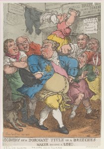 Odzyskiwanie z tytułu uśpionego lub producenta bryczesów Becom..., [14 lipca 1805], wznowione 14 lipca 1812. autorstwa Thomas Rowlandson