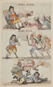 Zalecono reformę – Rozpoczęto reformę – Reforma zakończona (zakończona) autorstwa Thomas Rowlandson
