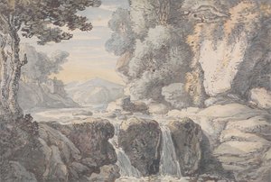 Krajobraz rzeczny z wodospadem autorstwa Thomas Rowlandson