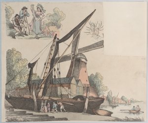 Scena rzeczna z wiatrakiem z il. 9, Zarysy postaci, krajobrazy i C..., 20 stycznia 1791. autorstwa Thomas Rowlandson