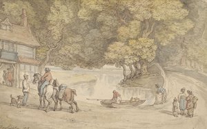 Wiejska sceneria z rzeką i mostem autorstwa Thomas Rowlandson
