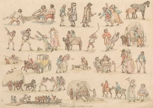 Zestaw szesnastu: zarysy postaci i pejzaże autorstwa Thomas Rowlandson