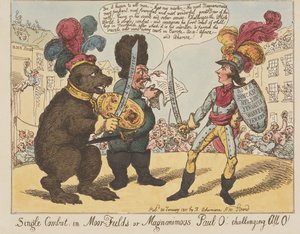 Pojedynek w Moorfields, czyli wielkoduszny Paul O! - wyzywający wszystkich O! (z: Caricature, t. 4) autorstwa Thomas Rowlandson
