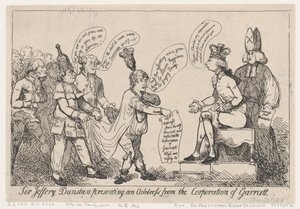 Sir Jeffery Dunstan wygłasza przemówienie w imieniu Rady Miasta Garratt autorstwa Thomas Rowlandson