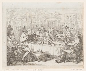 Sir Joseph Banks ma zamiar zjeść aligatora „Wieczerza rybna”, 1788 lub później. 1788 lub później. autorstwa Thomas Rowlandson