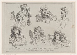 Sześć etapów naprawy twarzy, poświęconych w odniesieniu do Prawego Hon-ble. Lady Ar..., 29 maja 1792. autorstwa Thomas Rowlandson