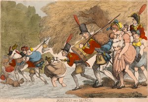 Żołnierze w marszu: „Aby spakować swoje łachmany i podążać za bębnem” autorstwa Thomas Rowlandson