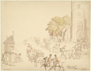 Południowa strona mostu Putney Bridge autorstwa Thomas Rowlandson