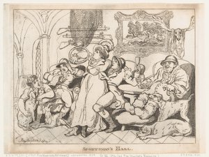Sala sportowców, czyli odpoczywający myśliwi na lisy autorstwa Thomas Rowlandson