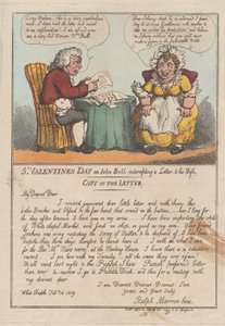 Dzień Świętego Walentego lub John Bull przechwytujący list do żony, luty ..., 23 luty 1809. autorstwa Thomas Rowlandson