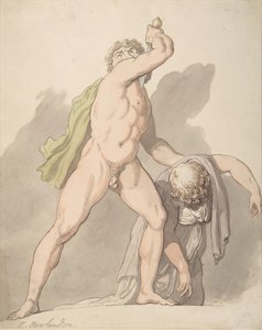 Stojący nagi mężczyzna podtrzymujący omdlałą kobietę Ludovisi Gal w Uffizi, 1780-1827. autorstwa Thomas Rowlandson