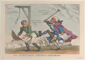 Affectionate Farewell lub Kick for Kick, 17 kwietnia 1814, 17 kwietnia 1814. autorstwa Thomas Rowlandson