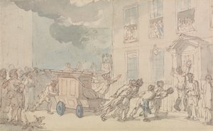 Przybycie wozu strażackiego autorstwa Thomas Rowlandson