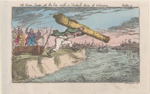 Baron skacze do morza z tureckim Ordnance, [1809], re..., [1809], wznowiony 1811. autorstwa Thomas Rowlandson