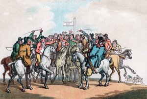 The Betting Post, Humours of Fox Hunting, 1799. autorstwa Thomas Rowlandson