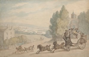 Dyliżans z Canterbury do Dover mijający zamek Vanbrugh autorstwa Thomas Rowlandson