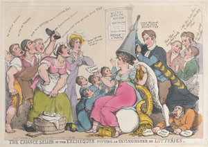 Przypadkowy sprzedawca skarbu umieszcza gaśnicę na loteriach, wrzesień..., 18 września 1823 r. autorstwa Thomas Rowlandson