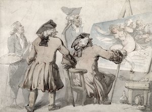 The Connoisseurs, ok. 1790 (pióro, tusz i akwarela na graficie na oprawionym papierze tkanym) autorstwa Thomas Rowlandson