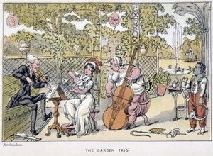 Doktor grający na skrzypcach: „Trio ogrodnicze”” – w „Trzech trasach Doktora Syntaxa: w poszukiwaniu malowniczej pociechy i żony”” Williama Combe, il. Rowlandson autorstwa Thomas Rowlandson