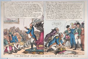 Podwójny huk lub diabelski chochlik modlący się o pokój, 1 stycznia 1814 r., 1 stycznia 1814 r. autorstwa Thomas Rowlandson