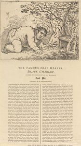 Słynny ładowacz węgla, Black Charley, spoglądający w otwór wspaniałej kopalni węgla autorstwa Thomas Rowlandson