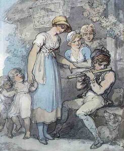 Flecista (pióro, akwarela i ołówek na papierze) autorstwa Thomas Rowlandson