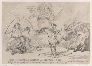 Koń hanowerski i lew brytyjski, 31 marca 1784., 31 marca 1784. autorstwa Thomas Rowlandson