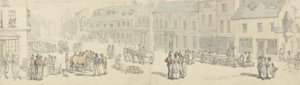 High Street w dzień targowy, Newport, Isle of Wight, ok. 1797-1800 (pióro i atrament i toaleta na papierze) autorstwa Thomas Rowlandson