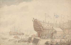 Wodowanie okrętu H.M.S. „Hibernia” w 1804 roku autorstwa Thomas Rowlandson
