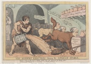 Współczesny Herkules, Oczyszczanie stajni Augiasza, 23 kwietnia 1805 r., 23 kwietnia 1805 r. autorstwa Thomas Rowlandson