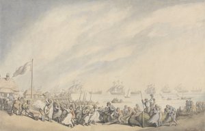 Powrót floty do Great Yarmouth po klęsce Holendrów w 1797 r., ok. 1797 r. (pióro i atrament oraz akwarela na papierze) autorstwa Thomas Rowlandson