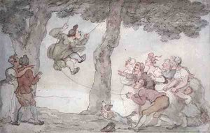Huśtawka (tusz, akwarela i ołówek na papierze) autorstwa Thomas Rowlandson