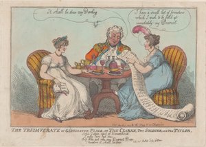 Triumwirat z Gloucester Place lub Clarke, żołnierz i Taylor, 1809., 1809. autorstwa Thomas Rowlandson