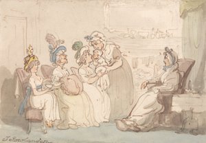 Goście oglądają dziecko autorstwa Thomas Rowlandson