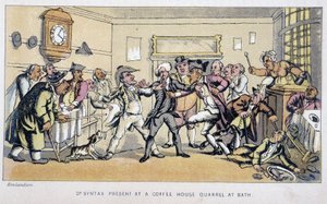 Lekarz w bistro, gdzie wybucha bójka – w „Trzech wycieczkach Doktora Syntaxa: w poszukiwaniu malowniczej pociechy i żony”” Williama Combe, chor. Rowlandson autorstwa Thomas Rowlandson