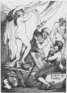 Przyszła Lady Hamilton udająca Hygeię, boginię zdrowia, w świątyni Eskulapa dr Jamesa Grahama autorstwa Thomas Rowlandson