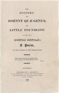 Strona tytułowa, z The History of Johnny Quae Genus, The Little Foundling of the Late Docto..., 1822. autorstwa Thomas Rowlandson