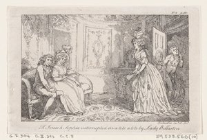 Tom Jones i Sophia przerwali tete a tete Lady Bellaston, z The History of To..., 1792. autorstwa Thomas Rowlandson