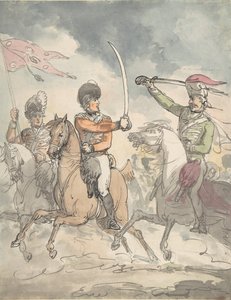 Niewykorzystane studium na tablicę do ćwiczeń z pałaszem węgierskim i góralskim. 12 lutego 1799, ok. 1799. autorstwa Thomas Rowlandson.