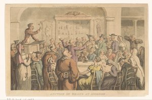 Veiling van relieken te Avignon Aukcja Relikwii w Awinionie (tytuł na obiekcie) autorstwa Thomas Rowlandson