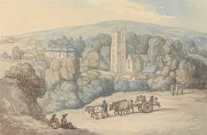 Widok na kościół i wioskę St. Cue w Kornwalii autorstwa Thomas Rowlandson