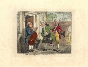 Przyjezdni panowie odmówili służącemu wejścia do domu. autorstwa Thomas Rowlandson