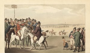 Młody angielski dżentelmen uprawia hazard na torze wyścigowym w Newmarket autorstwa Thomas Rowlandson