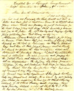 List podpisany T.S. Hawley, Hospital 11th Missouri Infantry, Camp Fremont, Cape Girardeau, do rodziny, 9 lutego 1862 autorstwa Thomas S. Hawley