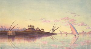 Widok na Nil koło Kairu, ca. 1855.