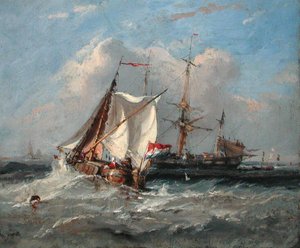 Holenderski Smalschip w silnym wietrze (olej na pokładzie)