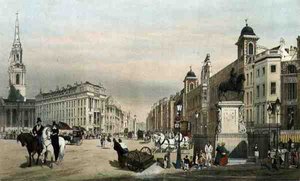 Wejście do Strand od Charing Cross, z „London As It Is”, grawerowane i pub. przez artystę autorstwa Thomas Shotter Boys
